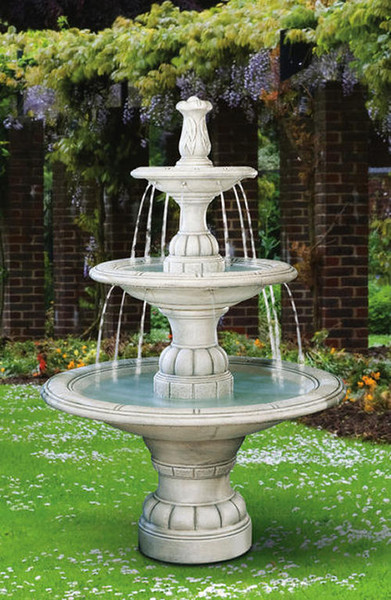 Contemporary Three Tiered Cement Fountain Cast Stone